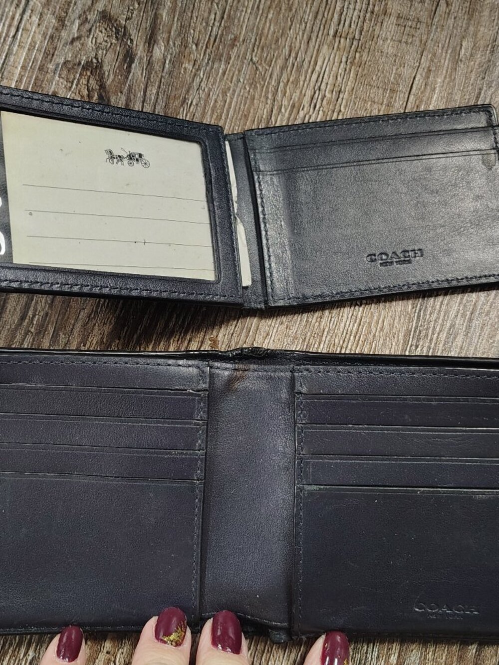 Coach Black Bifold Wallets Set of 2 Organizer Photo Holder Credit Card Slots